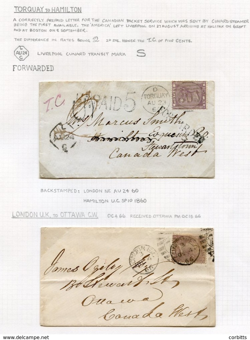 1860-76 Incoming Envelopes (4) To Canada From England. 1860 6d On Cover Cancelled Torquay That Went On The Cunard 'Ameri - Sonstige & Ohne Zuordnung