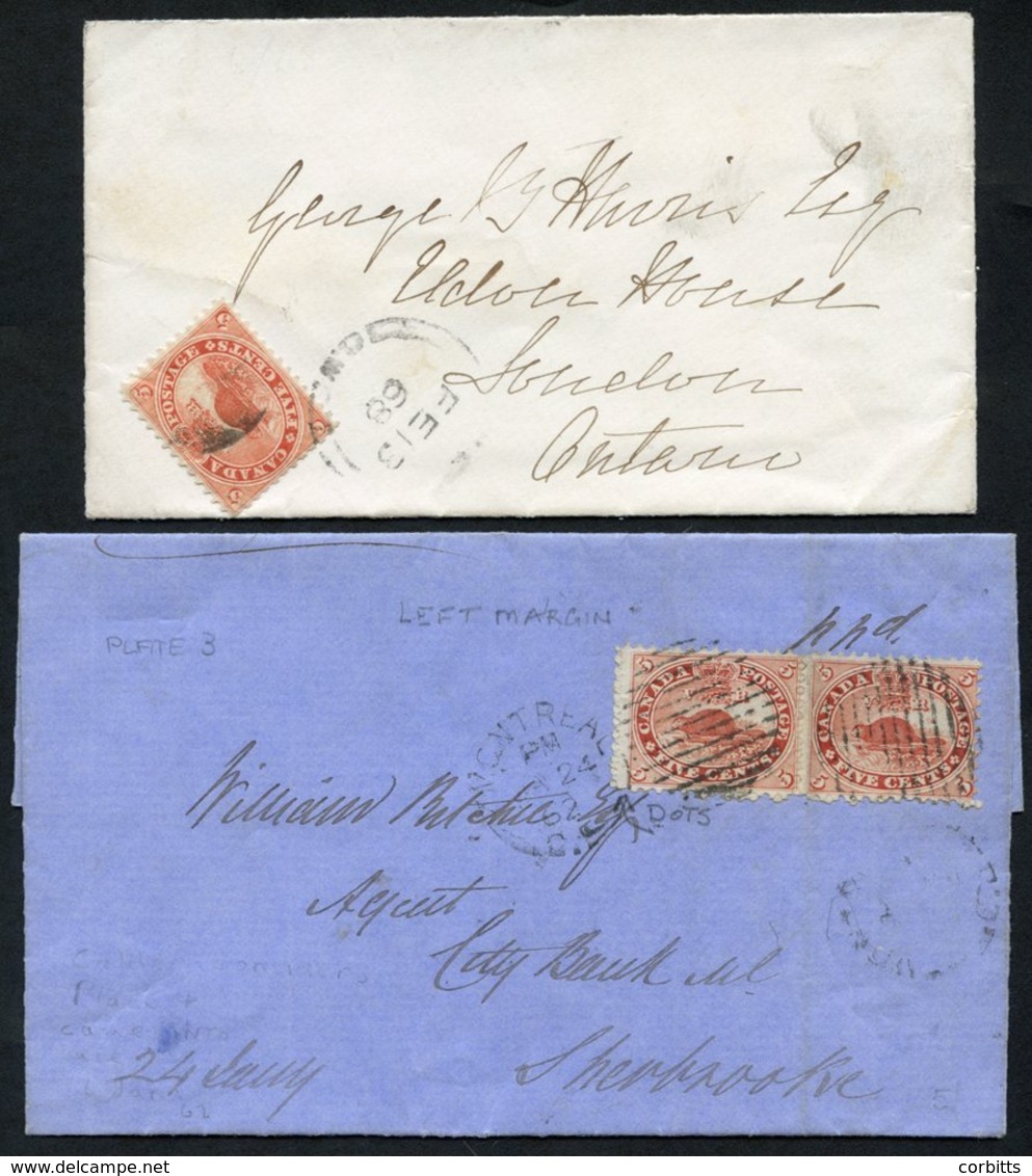 1862 Double Weight Letter With A Pair Of 5c Tied By Montreal JA 24 Duplex Barred Cancel, Sherbrooke JA 25 Arrival C.d.s  - Autres & Non Classés