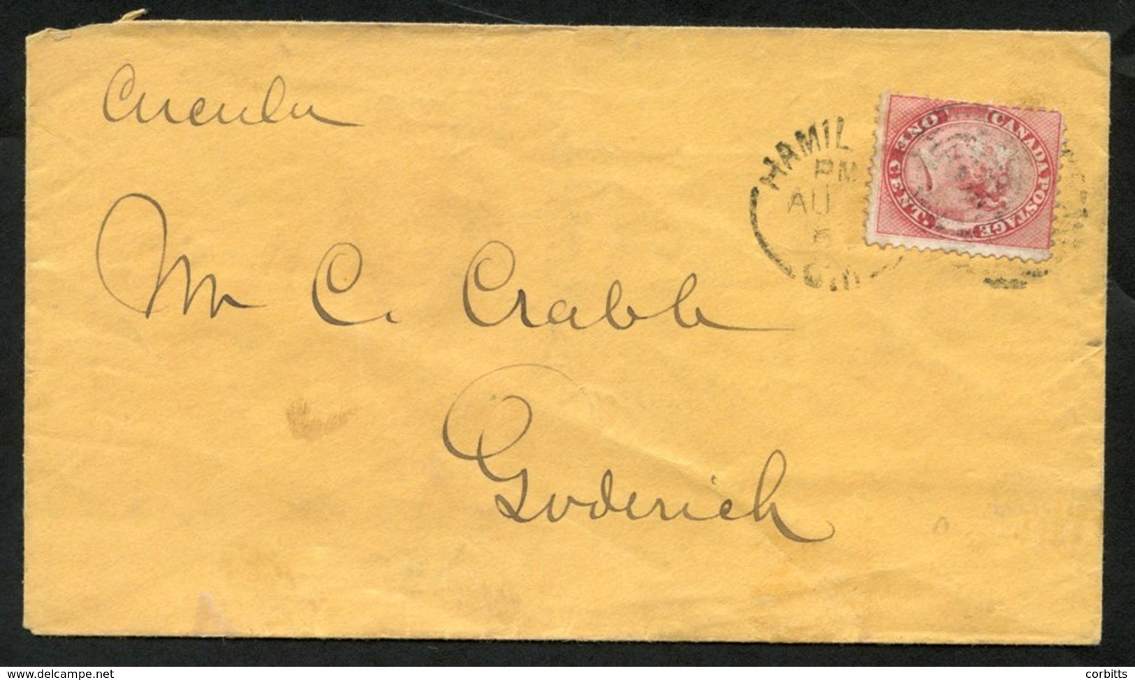 1862 Envelope To Goderich, With A 1c (paying The 'circular' Rate), Tied Hamilton AU 62. - Sonstige & Ohne Zuordnung