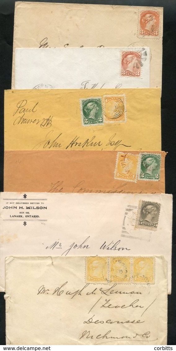 1872-94 Small Queen's Covers (11), Six With Single 3c Franking, Owen Sound, Yarmouth N.S, Hochenaga, Almonte, Fredericto - Autres & Non Classés