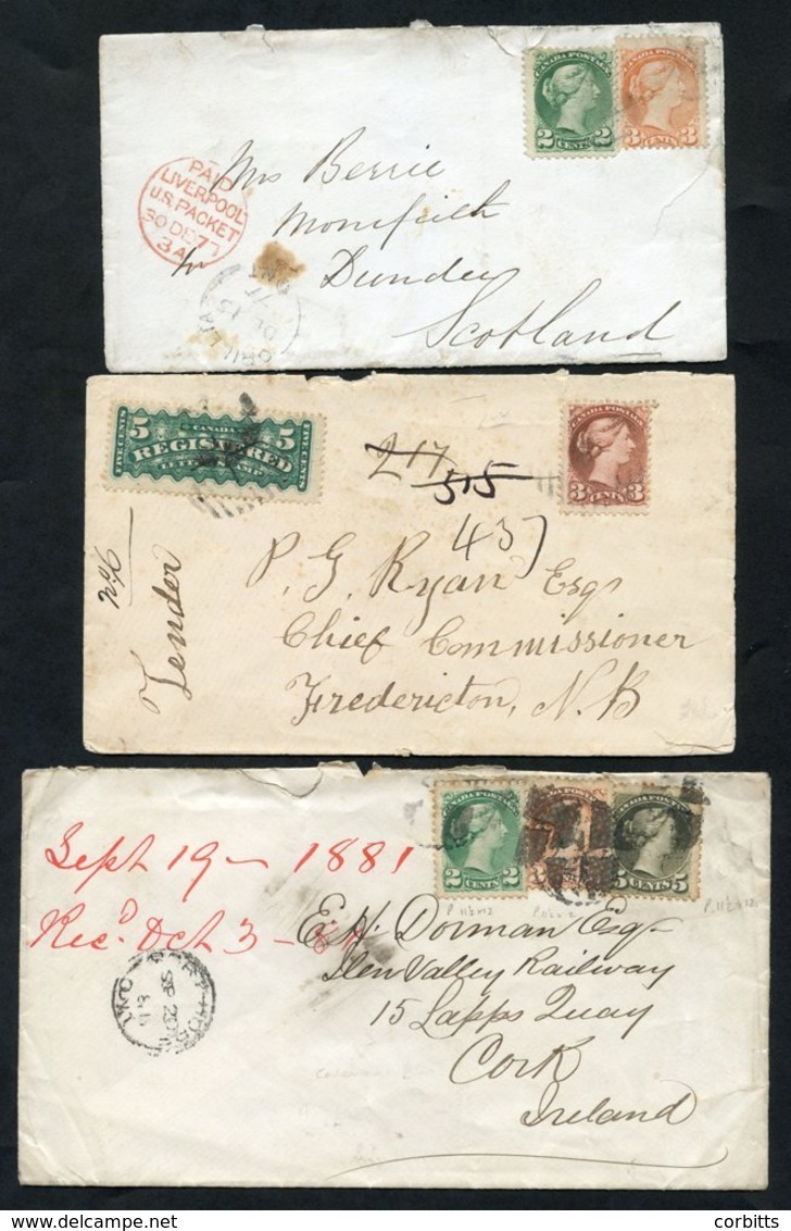 1877-90 Small Queen's 2c & 3c On 1877 Cover, Orilla (DE 15) To Scotland, 1881 2c, 3c & 5c Cover, Port Hope (SP 20) To Ir - Sonstige & Ohne Zuordnung