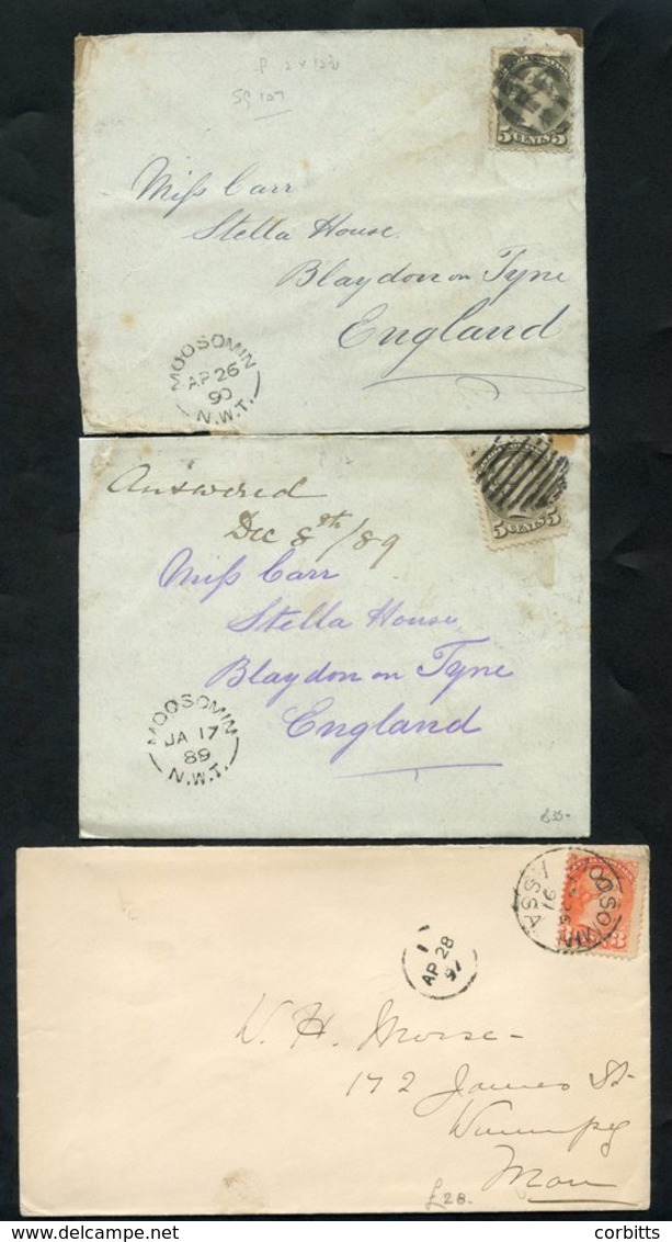 NORTH WEST TERRITORY - Small Queen's Covers (3), Two Franked With 5c, Cancelled Moosomin N.W.T, The Other A 3c, With Moo - Sonstige & Ohne Zuordnung