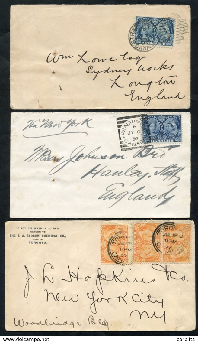 1897 Covers (3), Two To England, All With 1897 Jubilee Issue Stamps. The Two To England Have A 5c & A Cover To New York  - Sonstige & Ohne Zuordnung