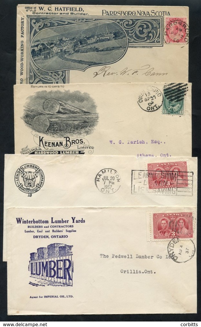 1900-37 Illustrated Advertising Envelopes (4), Three Depicting Lumber, The Other A Woodworking Factory. Fine. - Sonstige & Ohne Zuordnung