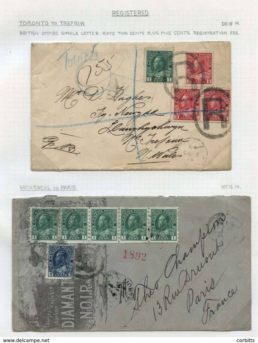 1914-26 Written Up Collection Of Covers Sent Registered, 11 Overseas, 4 Internally With A Range Of Rates, One Cover With - Sonstige & Ohne Zuordnung