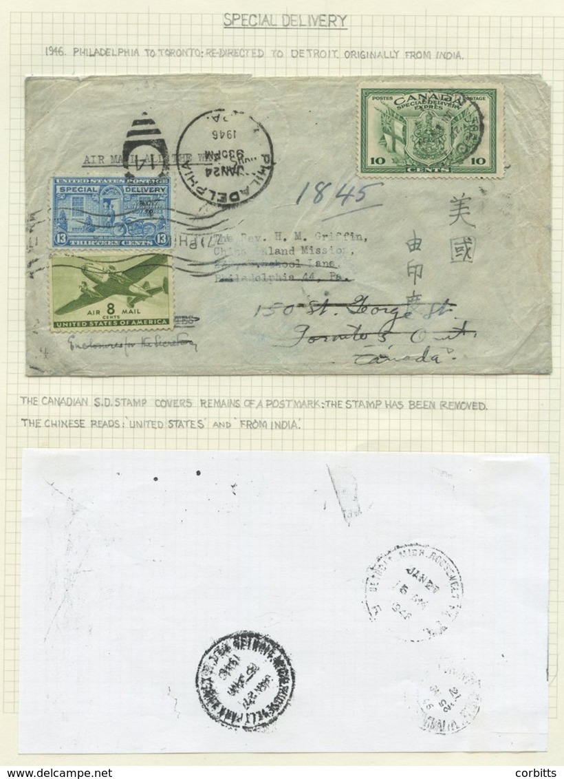 1915-40 Covers (4) To The USA, Two Have Canadian Special Delivery 10c Stamps, All Four Have US Special Delivery Stamps. - Sonstige & Ohne Zuordnung