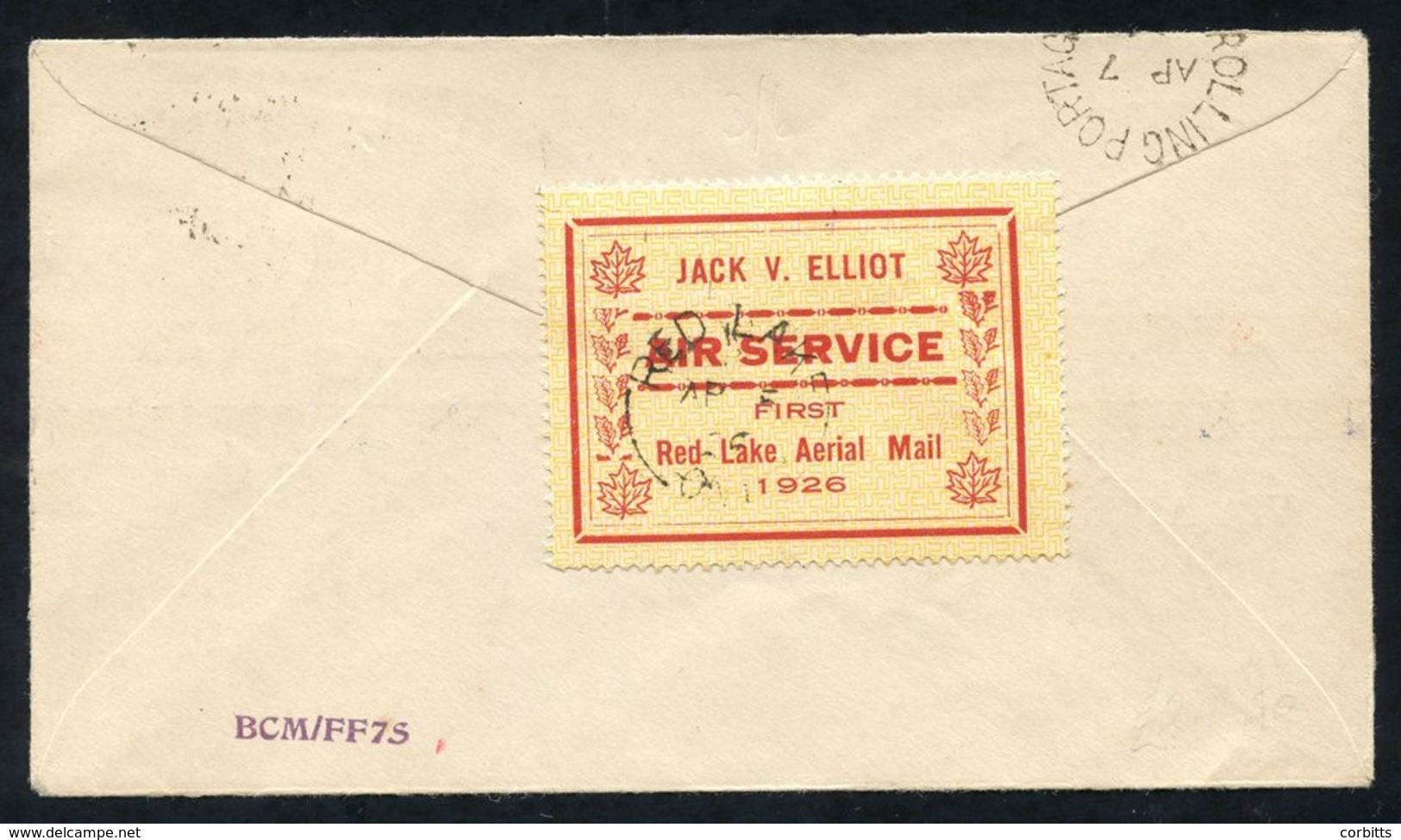 1926 Jack V. Elliot Air Service 25c Stamp (CL11) With Background Of Swastikas On Cover From Red Lake To Rollin Portage.  - Sonstige & Ohne Zuordnung