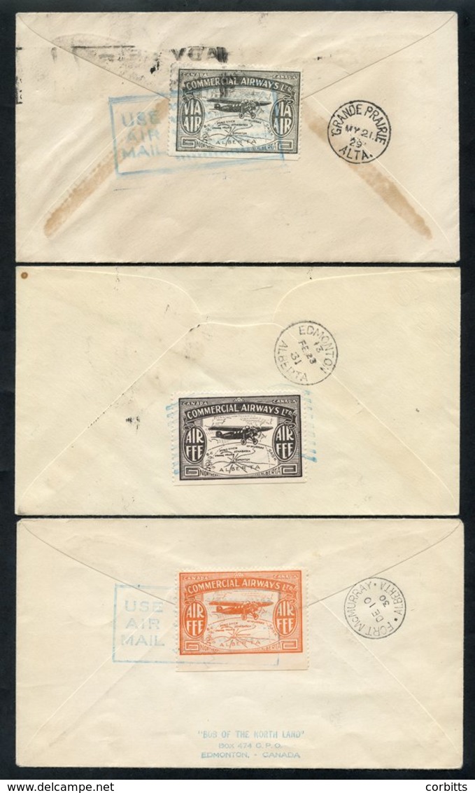 1929-31 Three Different Commercial Airways 10c Stamps On Covers, 1929 'Via Air' Stamp On First Flight Edmonton To Grand  - Sonstige & Ohne Zuordnung