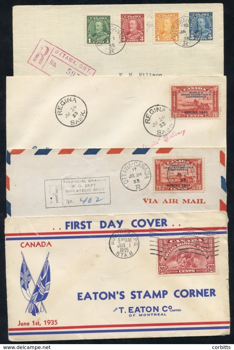 1930's FIRST DAY COVERS  (15). Noted - Two 'Grain Exhibition' JUL.24.33 Covers And A Plate Block Of Four 10c 'Loyalists' - Sonstige & Ohne Zuordnung