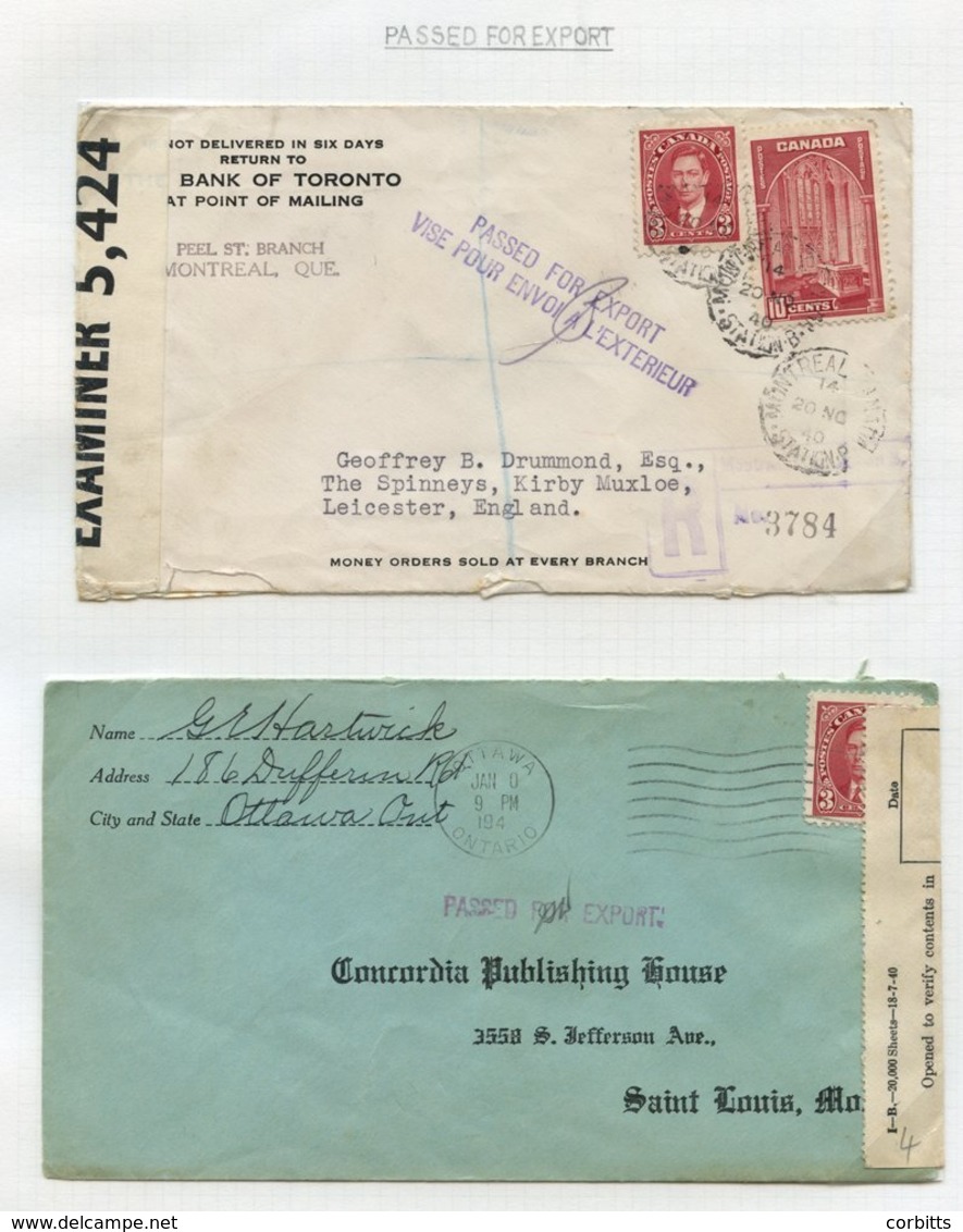 1940-50 Group Of Covers (15) With Various 'Passed For Export' Cachets. Also A 1939 Cover With 'Mail Service Suspended,'  - Sonstige & Ohne Zuordnung