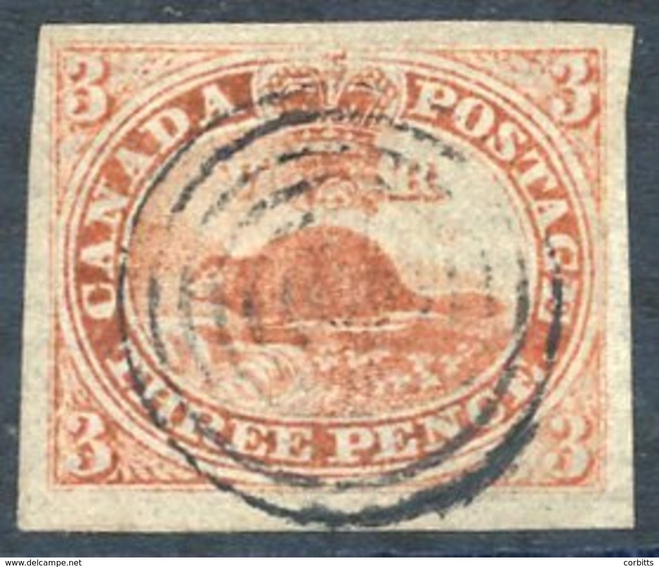 1851 Laid Paper 3d Red, Large Margined Example With Fine Target Cancel, SG.1, Cat. £1,100. Scott 1, Cat. $1,600. Green C - Other & Unclassified