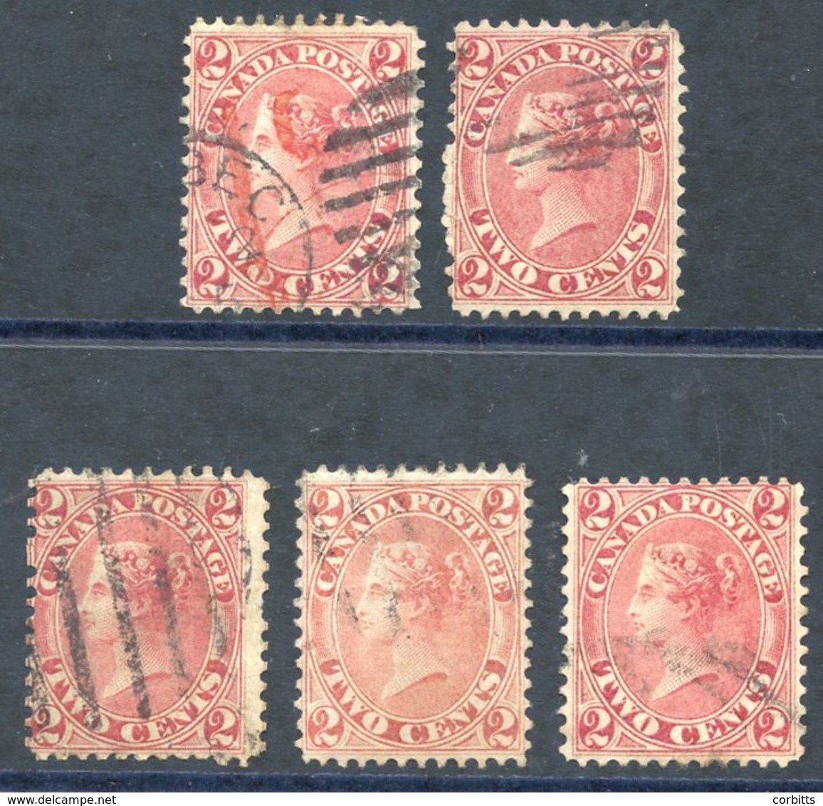 1864 2c Rose Red Or Bright Rose, Good To VFU Examples (5), SG.44/5. (5) Cat. £850 - Other & Unclassified