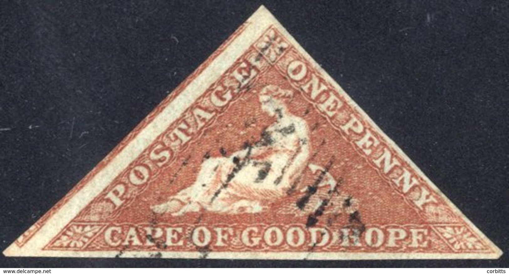 1853 1d Brown-red, Good To Large Margins, Shows Small Portion Of Adjoining Stamp At Left, FU With Triangular Cancel, SG. - Autres & Non Classés