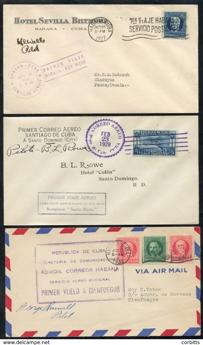 1927-31 First Flight Covers (3) PAA 1927 Oct 29th Havana - Key West Cacheted & Pilot Signed 'H. Wells' Scarce Signature, - Autres & Non Classés