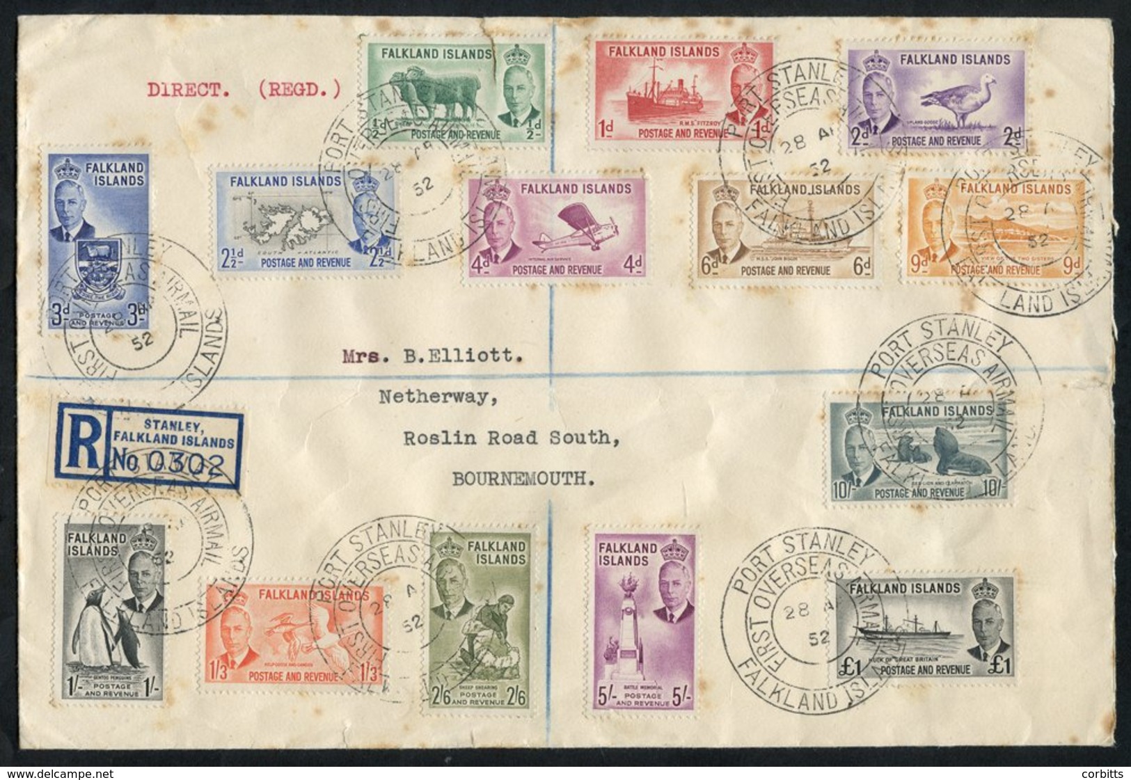 1946 Victory Set (7) All On Local Covers, Four With Crown Reg H/stamp And One Dated 26th Aug 1947 With 'R/80' H/stamp (p - Sonstige & Ohne Zuordnung