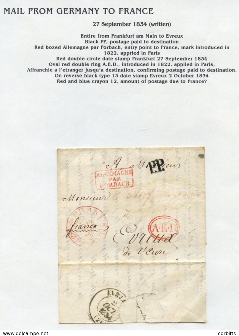 MAIL FROM GERMANY: 1797-1855 Collection Of EL's To France On Written-up Sheets, Bearing A Variety Of Provenances And Sho - Sonstige & Ohne Zuordnung