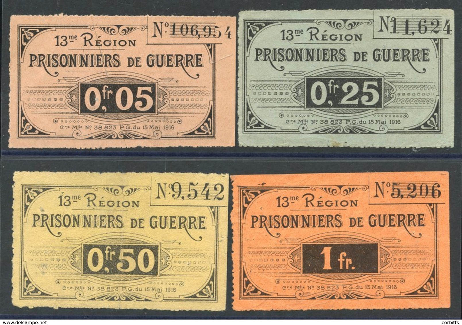 BANKNOTES 1914-18 WWI Prisoner Of War Banknotes (4) - 5c, 25c, 50c & 1f, Good Fine To EF. - Autres & Non Classés