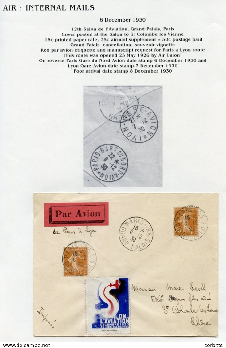 AIR: 1930-87 Three-part Cover Collection On Leaves Comprising Selection Of Pre-WWII Internal Flights By AIR BLEU & Night - Sonstige & Ohne Zuordnung