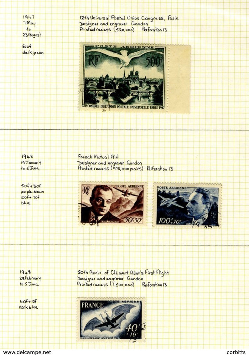 AIR: 1930-99 Airs Collection Of Used Stamps On Leaves Incl. 1936 Issue To 3fr.50c, 1947 500fr, 1949 CITT 100fr Block Of  - Sonstige & Ohne Zuordnung
