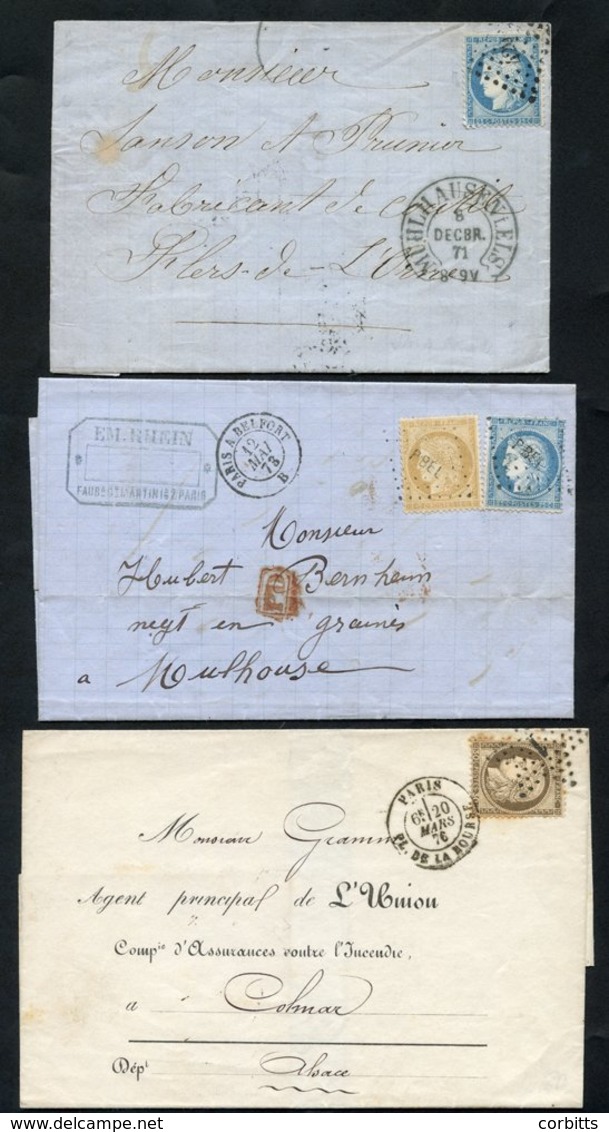 1871, 1873 & 1876 Covers Franked 25c, 15c+25c & 30c Ceres Respectively On Mail To And From Mulhausen And The Latter From - Autres & Non Classés