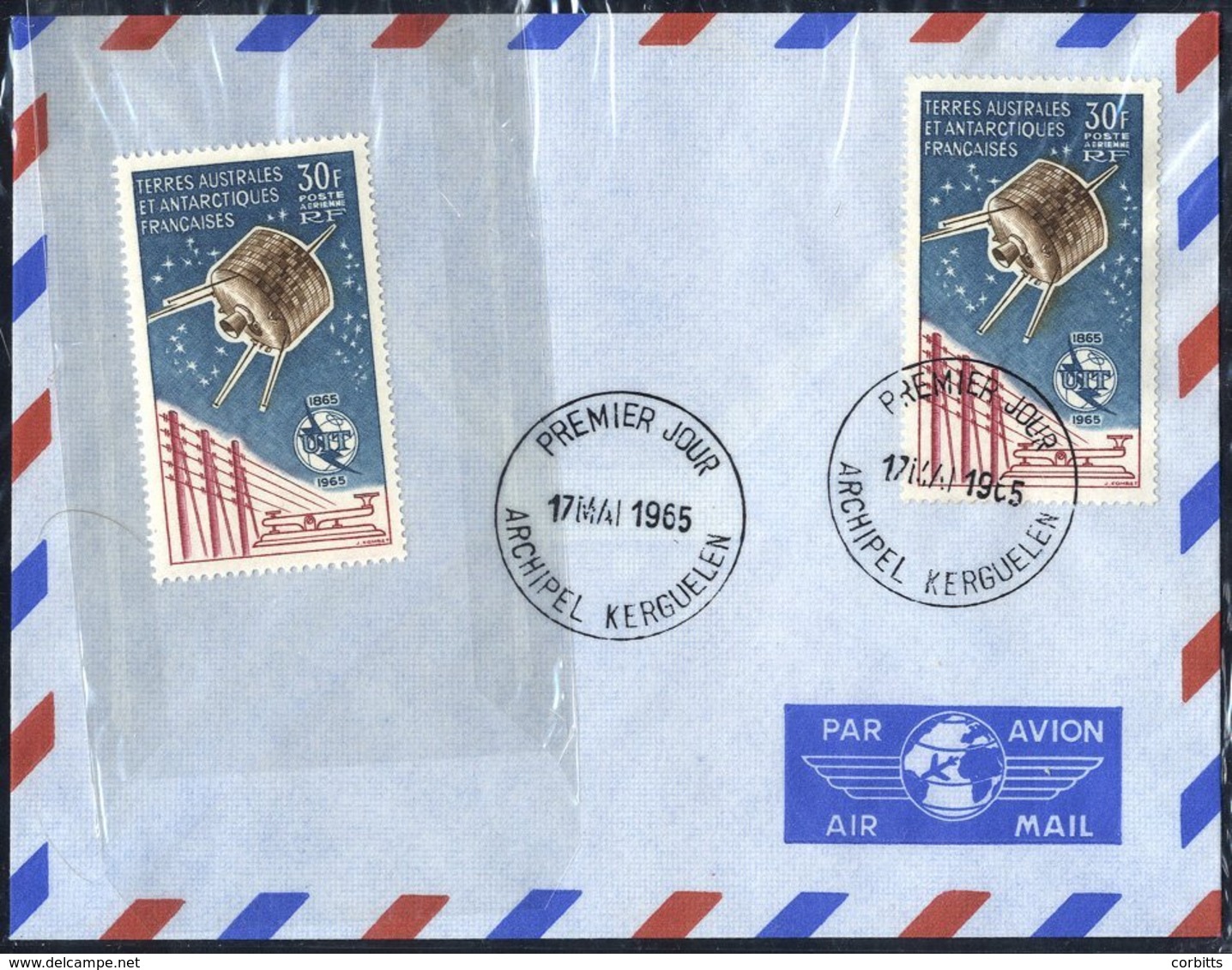 FRENCH SOUTHERN & ANTARCTIC TERRITORIES 1965 Air 30f Syncom Satellite Single Used On An Airmail Env On The First Day Of  - Autres & Non Classés