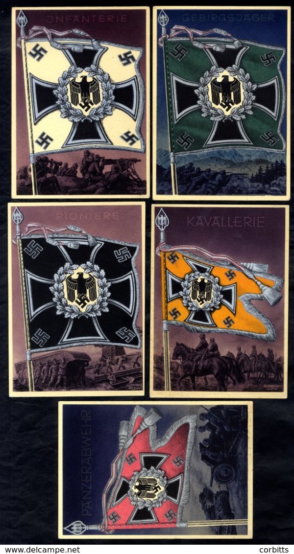 THIRD REICH Group Of 13 Cards From A Series Of 21 'The Victorious Flags & Standards Of The German Wehrmacht' By Artist G - Autres & Non Classés