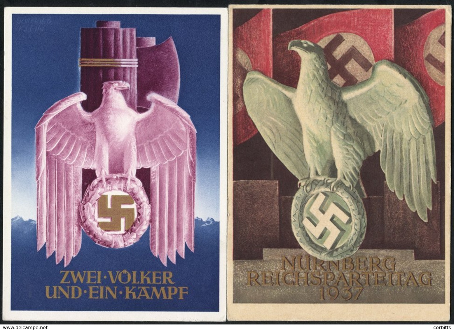 1937 Official Reich Party Rally Card Publ. Franz Eher Munich, Design Richard Klein, Postally Used With Hitler 6pf Rally  - Autres & Non Classés