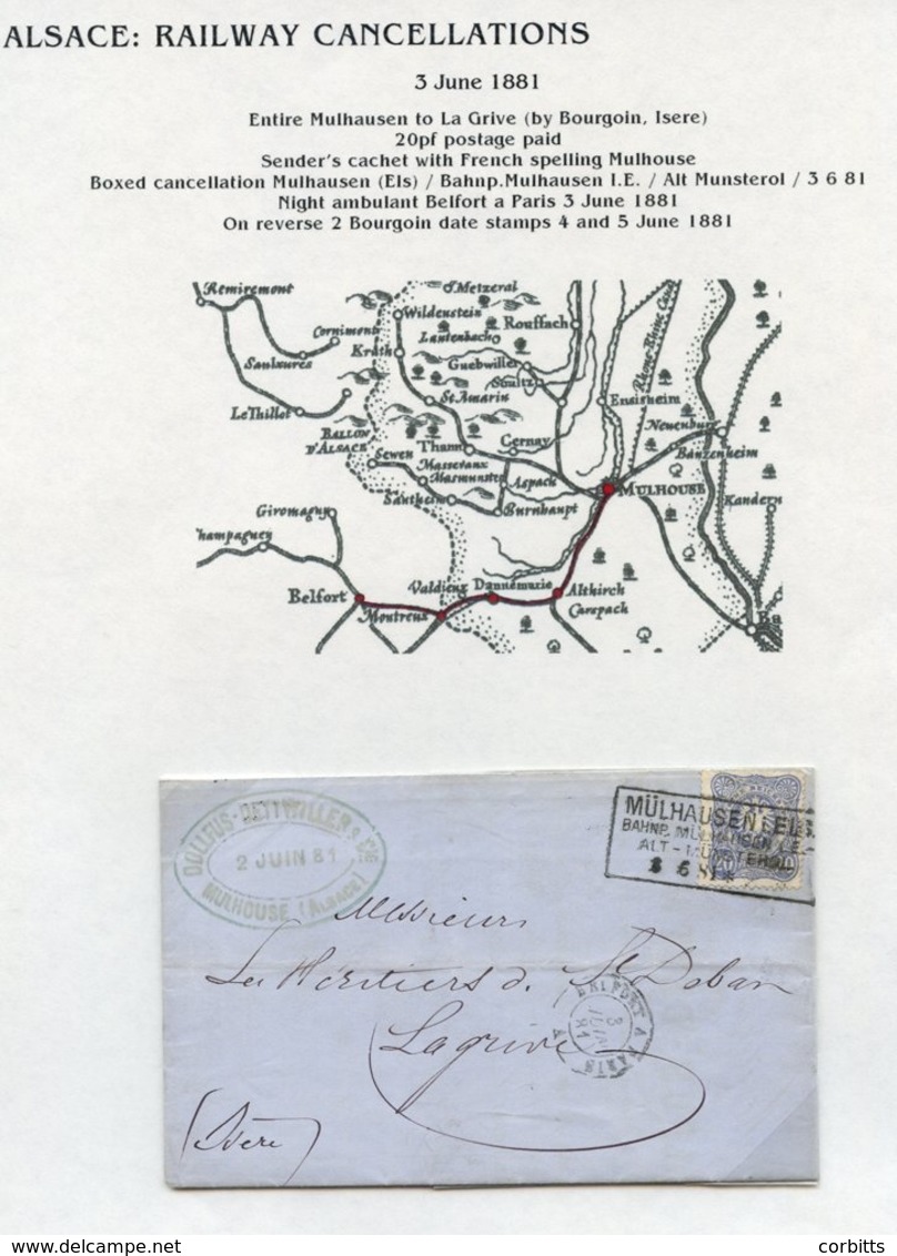 ALSACE (RAILWAYS) 1877-1918 Collection Of EL's & Postal Stationery On Written-up Leaves Bearing Various Railway Cancels, - Autres & Non Classés