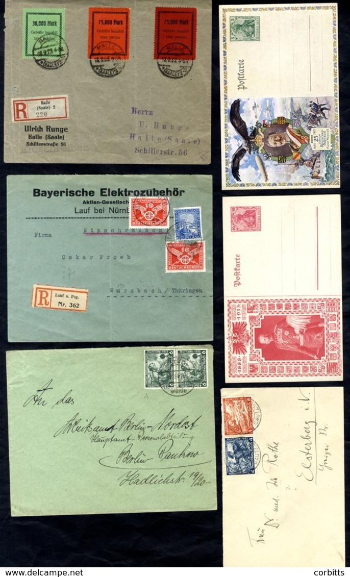 1913-33 Selection Of Cards/covers Incl. Wilhelm II Jubilee; 1923 Taxe Percue Stamps On Halle Registered; 1934 25pf Colon - Autres & Non Classés