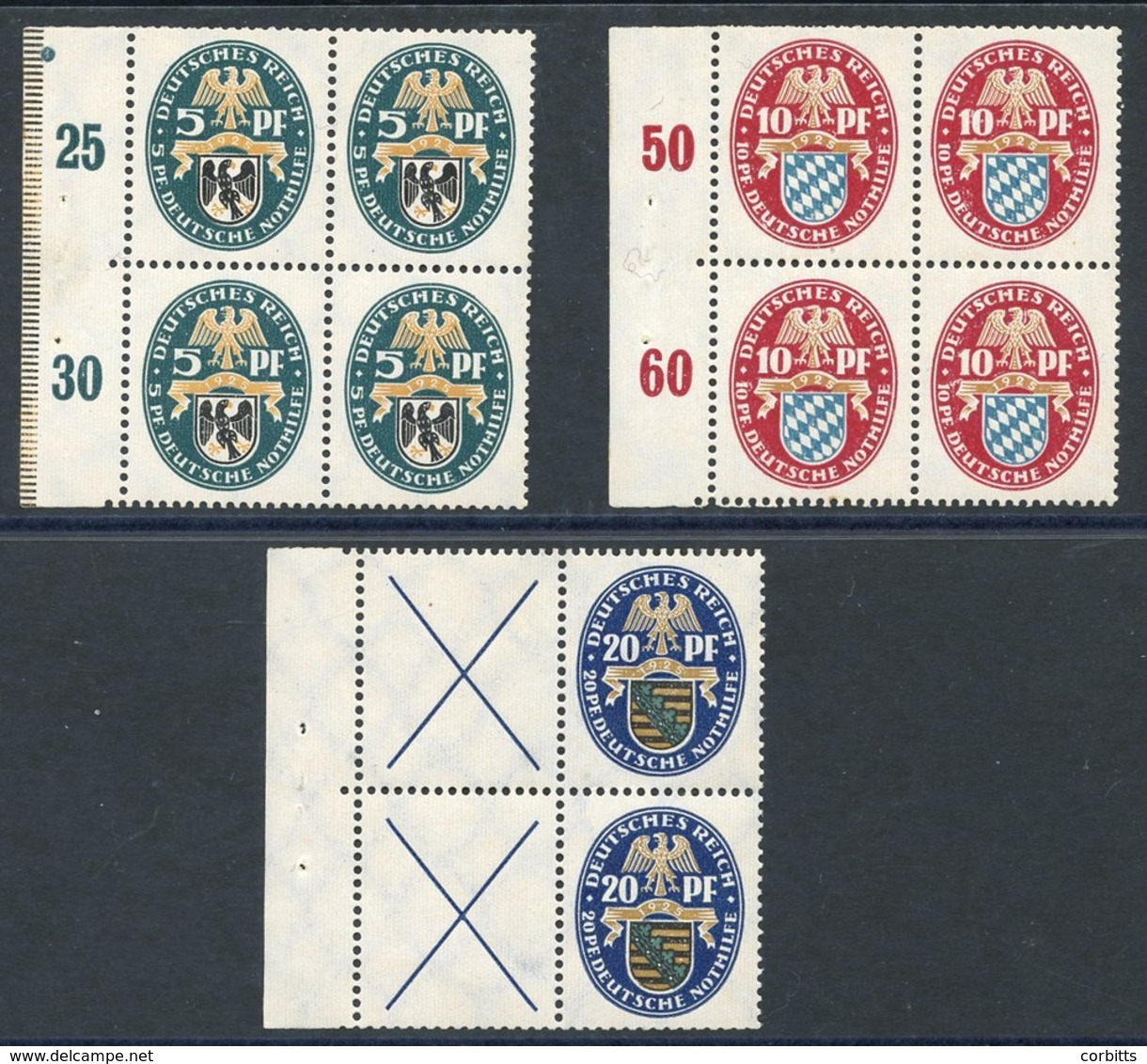 1925 Welfare Fund Set Of Three Booklet Panes Each With Binding Margins, Comprising 5pf (4), 10pf (4), 20pf (2) + Labels, - Sonstige & Ohne Zuordnung