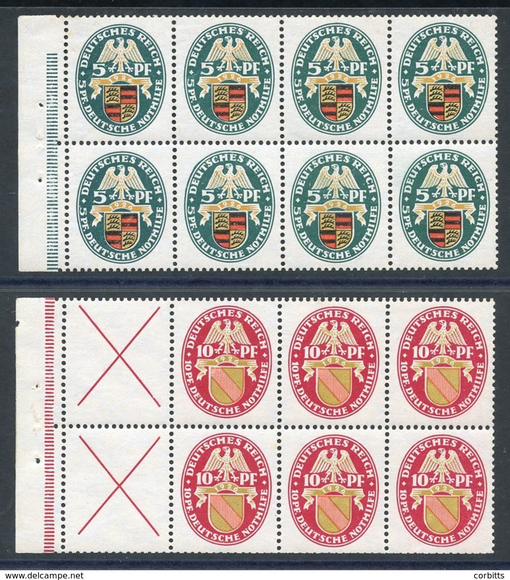 1926 Welfare Fund 5pf Booklet Panes Of Eight (2 Stamps Hinged) Good Perfs, 10pf Pane Of Six + 2 Labels UM, Perfs Trimmed - Autres & Non Classés