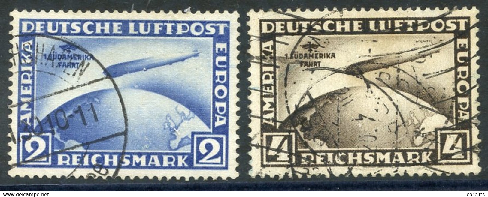 1930 South America Flight Zeppelin Set 2m (horizontal Mesh) & 4m (vertical Mesh) FU, SG.456 & 457a. (2) Cat. £1150 - Sonstige & Ohne Zuordnung