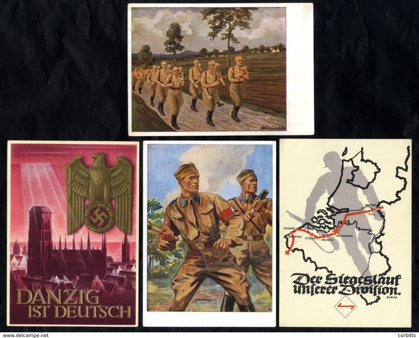 1930's Propaganda Cards (4) 1939 Reunion Of Danzig With The Reich, 1938 National Competition Of The SA In Berlin (2) Tak - Sonstige & Ohne Zuordnung