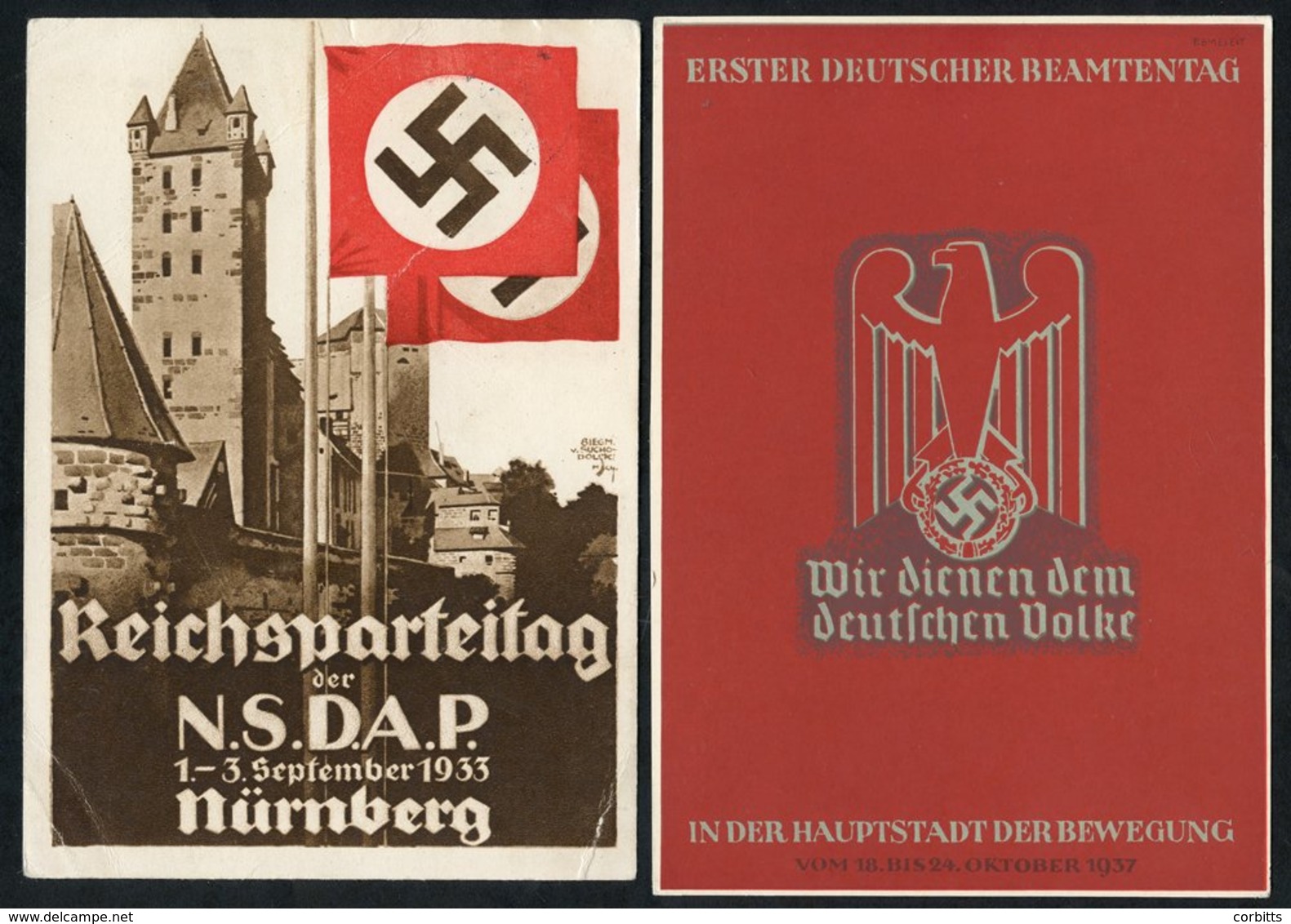1933-39 Propaganda Cards Incl. 1933 Nurnberg Rally (corner Creases), 1936 Olympic Postal Exhibition, 1937 Govt Officials - Sonstige & Ohne Zuordnung