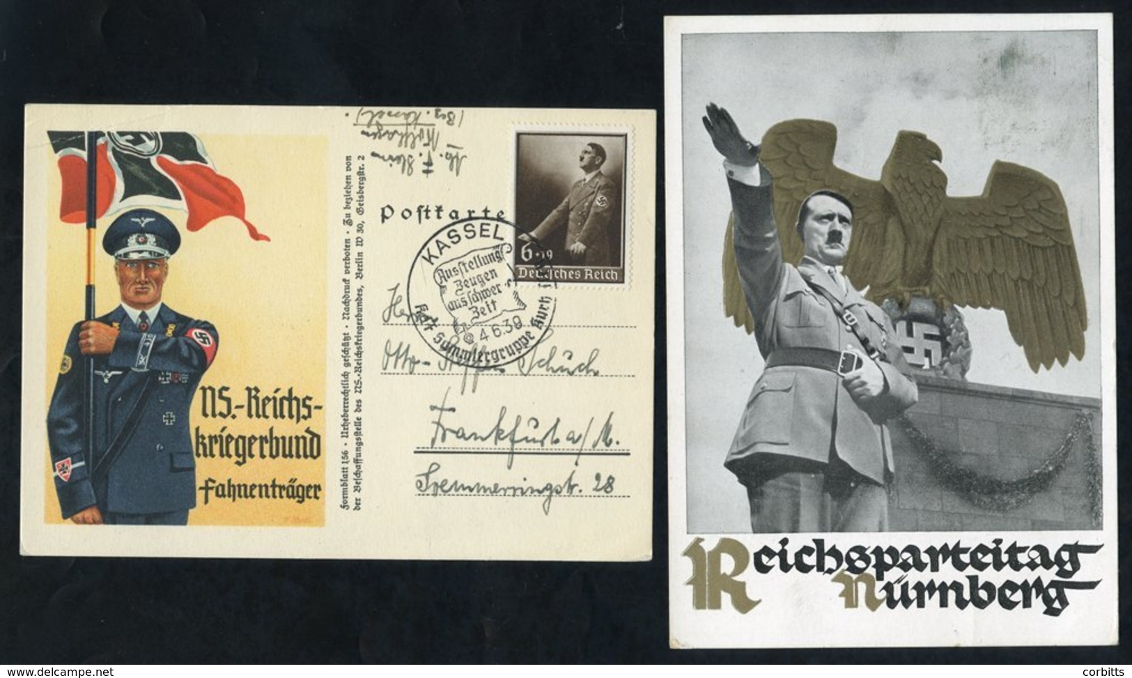 1935 Reich Party Day Nurnberg Card Featuring Hitler In Front Of Golden Eagle - A Hoffman Card Posted Nurnberg With Rolle - Autres & Non Classés