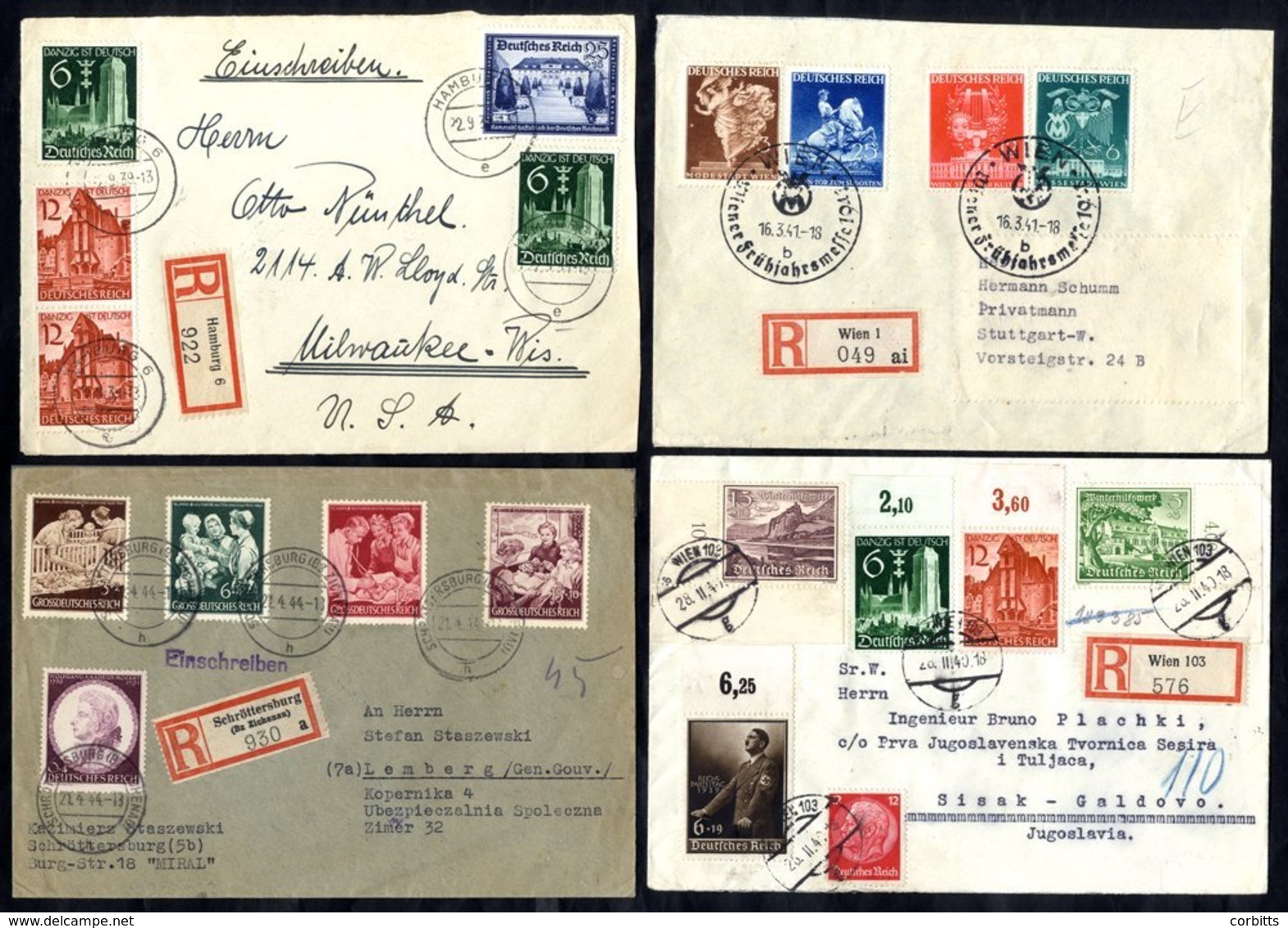 1935-44 Selection Of Cards/covers (some Registered) Bearing A Variety Of Cancels & Frankings Incl. 1938 Winter Charity S - Autres & Non Classés