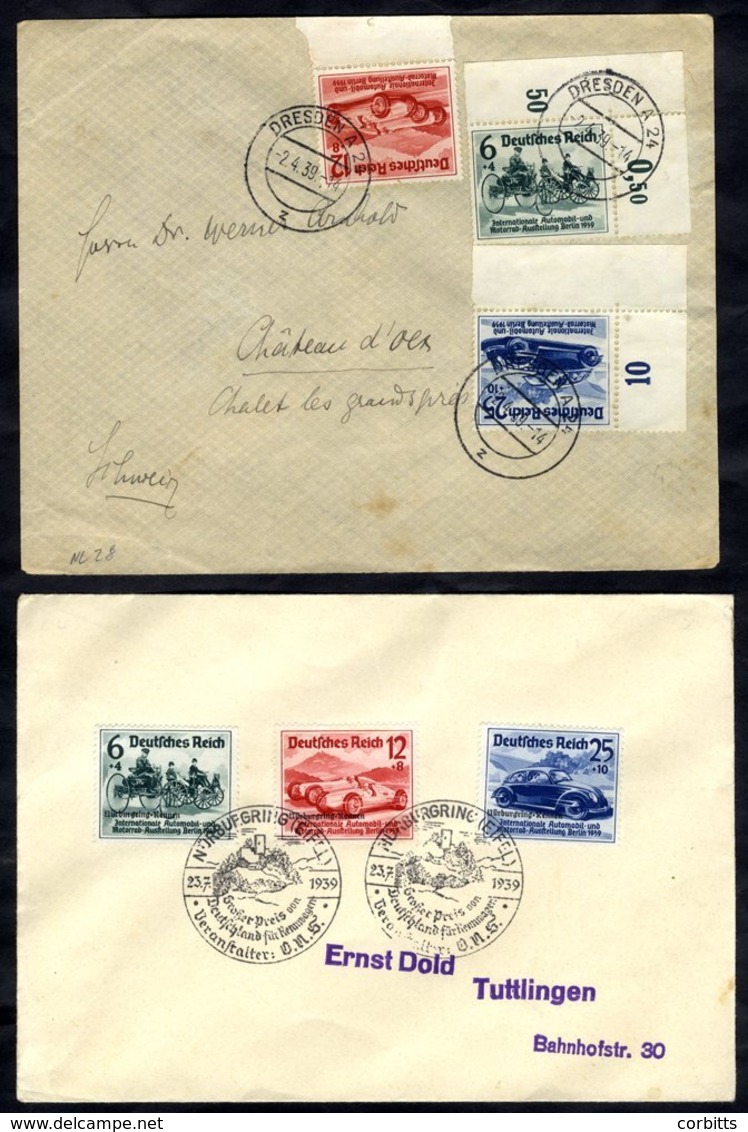 1939 Berlin Motor Show Set + Set Overprinted For Nuremburg Ring On Two Covers, The Latter With Commemorative Cancel. (2) - Autres & Non Classés