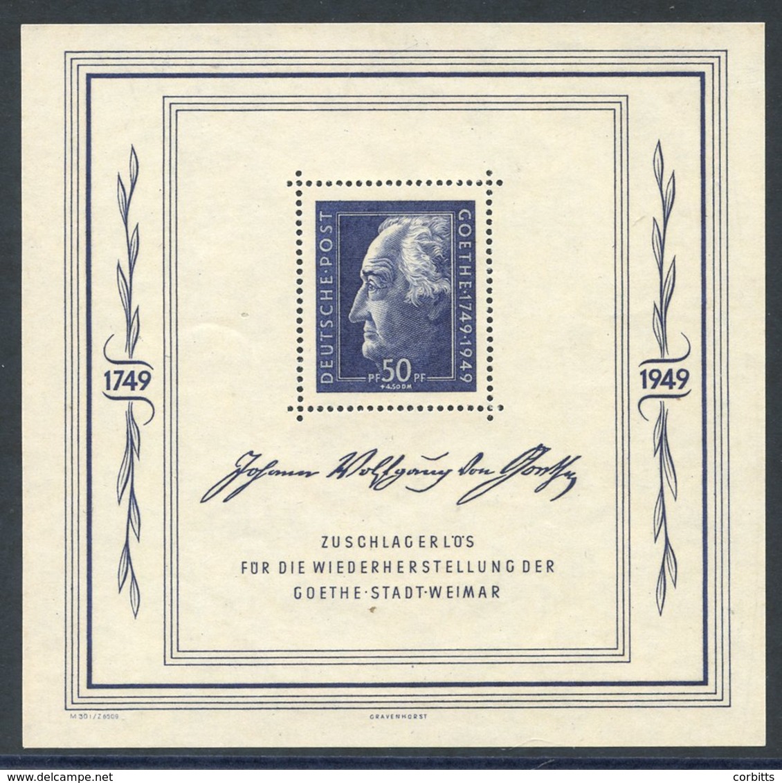 1949 Goethe M/Sheet UM, SG.MSR59a. (1) Cat. £275 - Autres & Non Classés