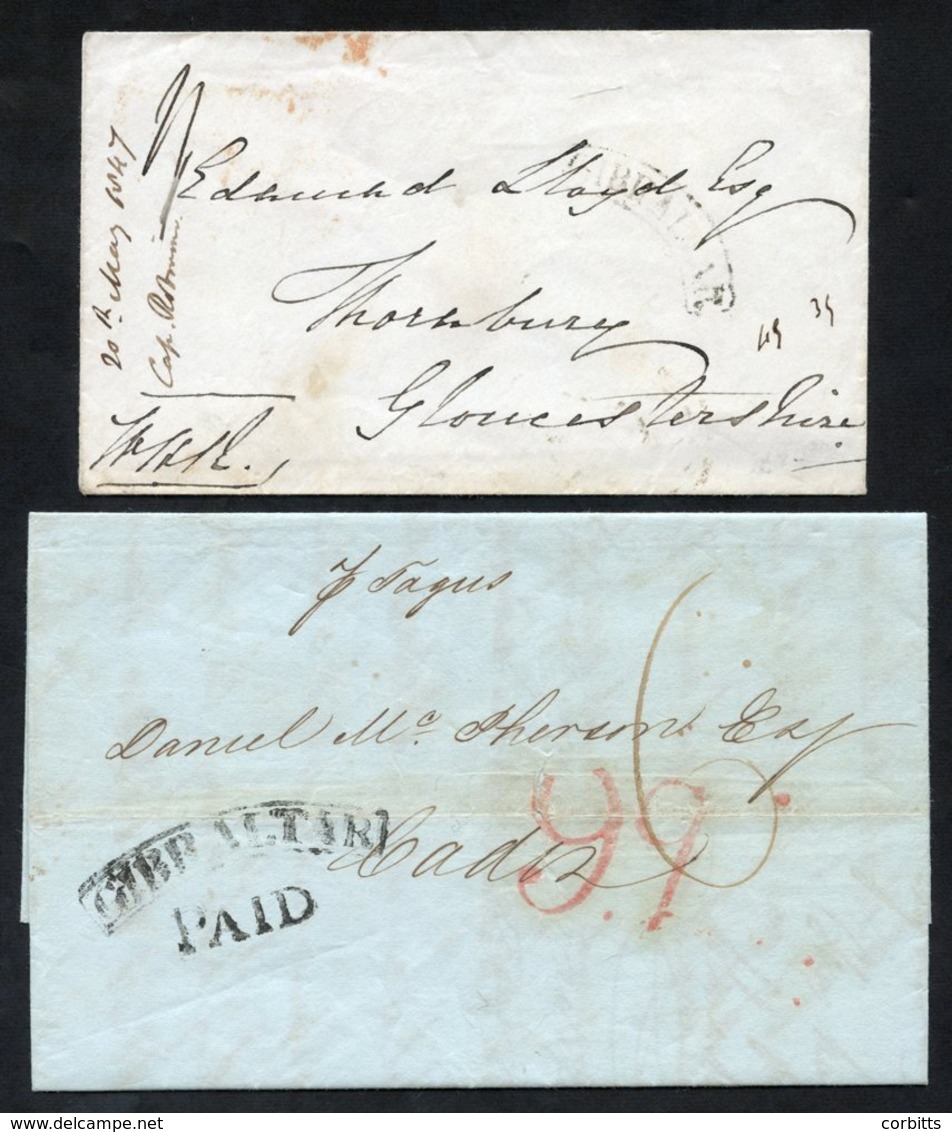 1840 Folded Letter To Cadiz With A Type 2 GIBRALTAR PAID Handstamp In Black And A Red Manuscript '6' And '9q' Denoting B - Autres & Non Classés