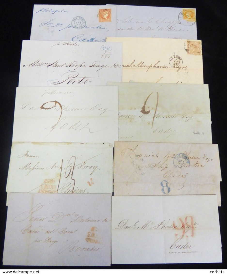 1840-68 Letters To Cadiz (3) - Two With 4c Stamps, One With A 50mls, A Letter To Porto With A Blue '300' Marking, Two Le - Autres & Non Classés