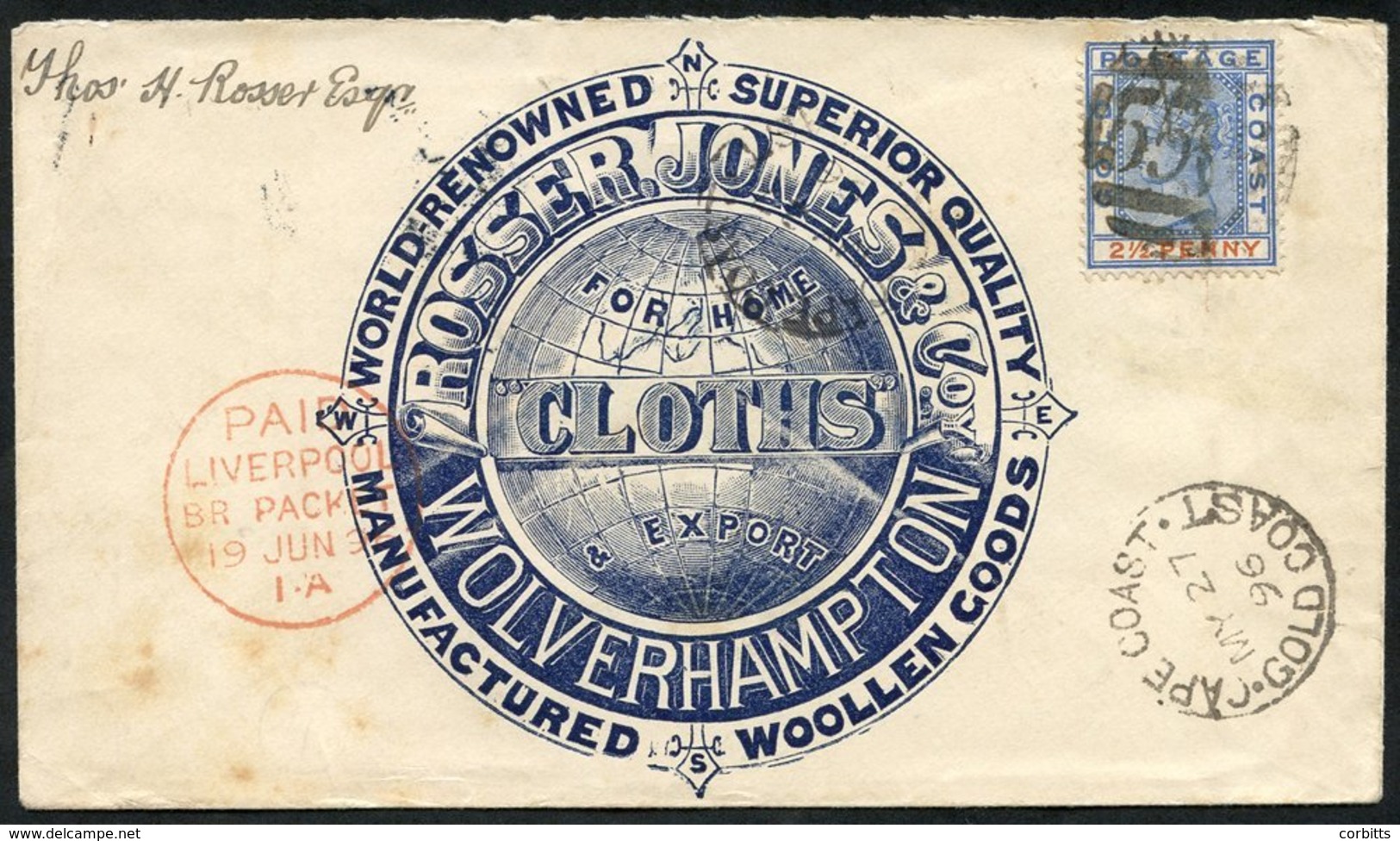 1896 (27 May) 'Rosser Jones & Co Wolverhampton' Firm's Advertising Envelope Used Back To Wolverhampton, Bearing 1891 2½d - Sonstige & Ohne Zuordnung