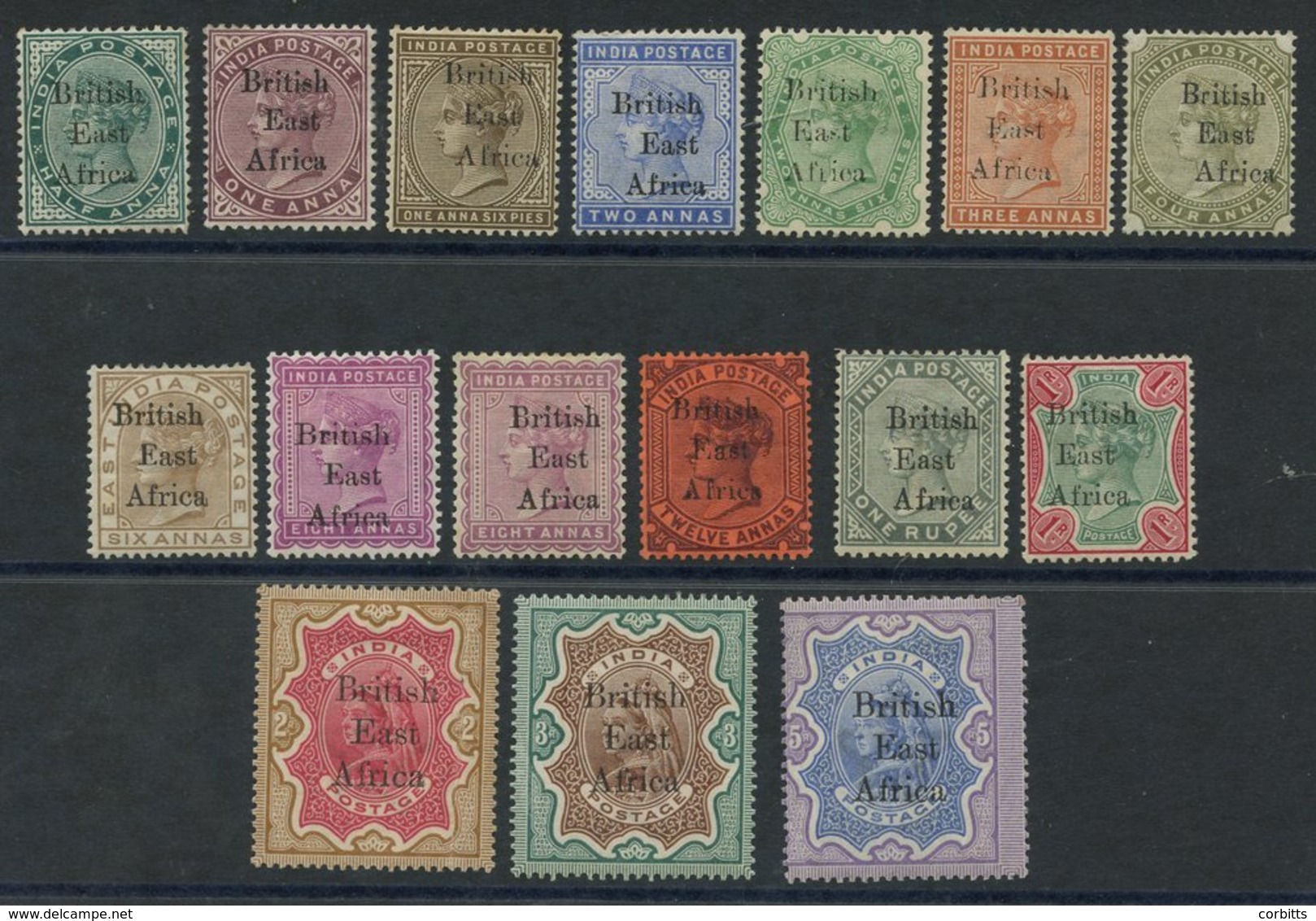 BRITISH EAST AFRICA 1895-96 Stamps Of India QV Optd Set, O.g. Or Part O.g. Vals Up To 2r Incl. Toned, 3r & 5r Gum Fine,  - Sonstige & Ohne Zuordnung