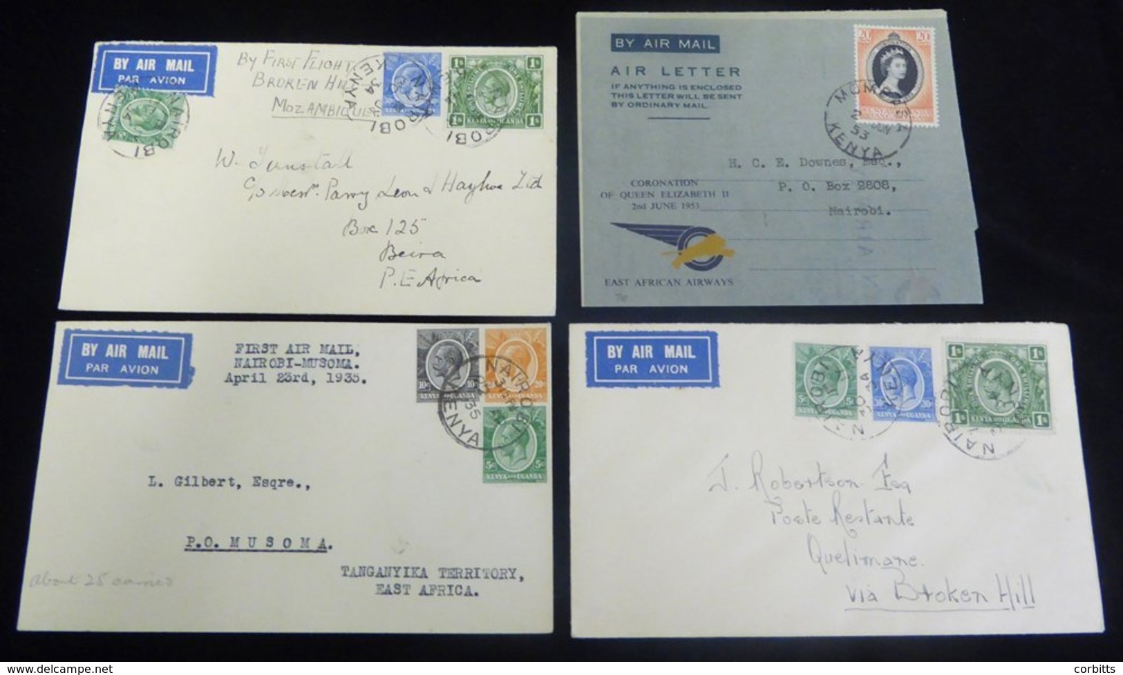 K.U.T 1934-53 First Flight Covers (4) 1934 Acceptance For SAN Madagascar Broken Hill - Mozambique (total Mail To Mozambi - Sonstige & Ohne Zuordnung