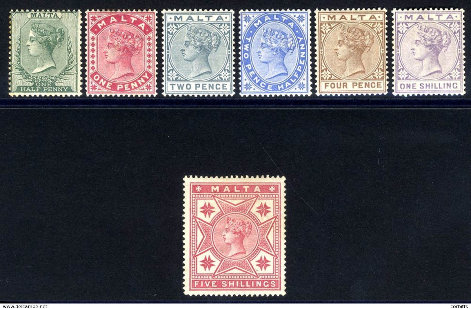 1885-90 CCA Set, M (½d & 1d Tones), SG.20/9, Also 1886 5s O.g, SG.30. (7) Cat. £230. - Sonstige & Ohne Zuordnung