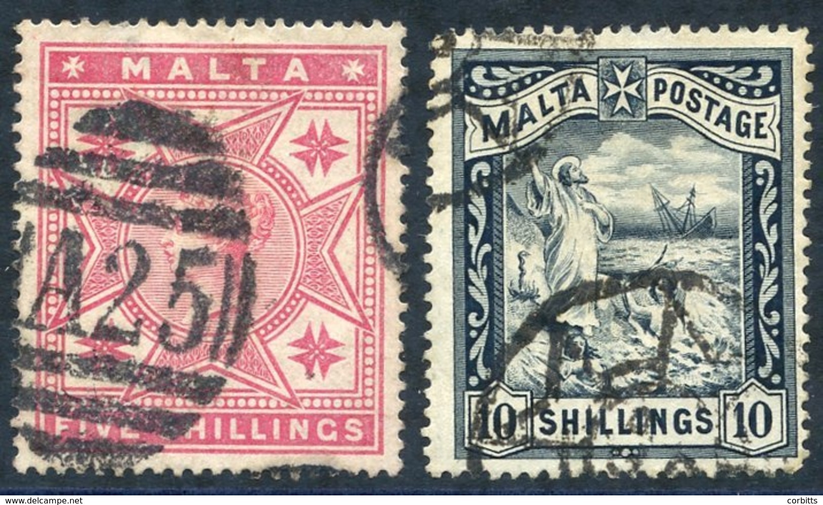 1886 5s Rose, FU With A25 Barred Oval Numeral, SG.30, 1899 10s Blue Black, FU, SG.35. (2) Cat. £145 - Sonstige & Ohne Zuordnung