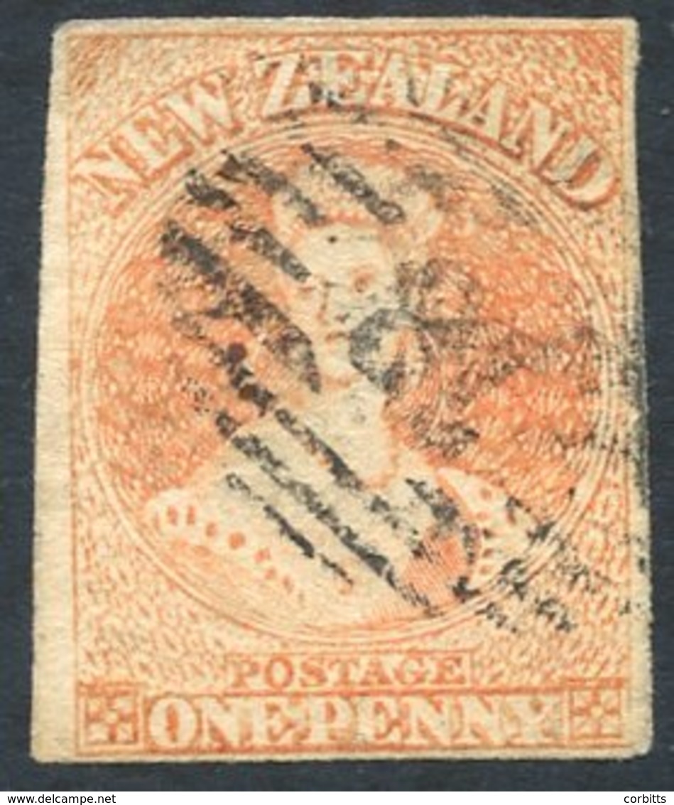 1857-63 No Wmk 1d Dull Orange, Pale Shades, Clear To Large Margins, FU With Barred Oval Numeral '18' SG.8, Cat. £750 - Sonstige & Ohne Zuordnung