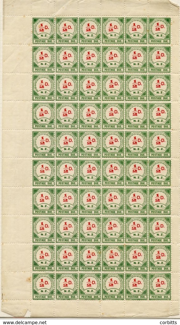 1899 Postage Due ½d Carmine & Green Large 'D' A Complete Left Side Pane Of 60 UM (approx 6 Stamps With Tone Spots), SG.D - Sonstige & Ohne Zuordnung