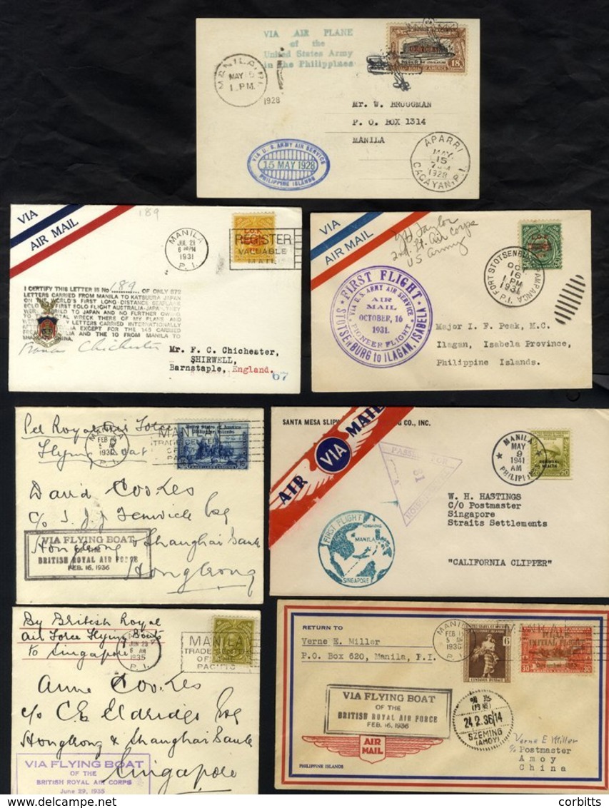 1928-41 First Flight Covers (7) Incl. 1931 Francis Chichester Flight Manila - Tokio Crashed At Katsuura With Cachet & Pi - Sonstige & Ohne Zuordnung