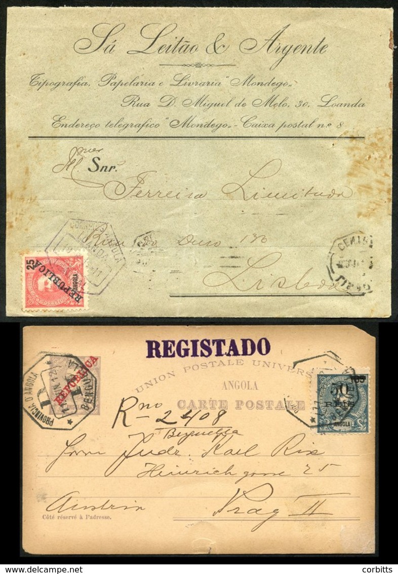 ANGOLA 1912 Reg 20r Violet Postal Stationery Card Uprated With 50 On 65r Blue, Tied Benguela Octagonal D/stamp With 'Reg - Sonstige & Ohne Zuordnung