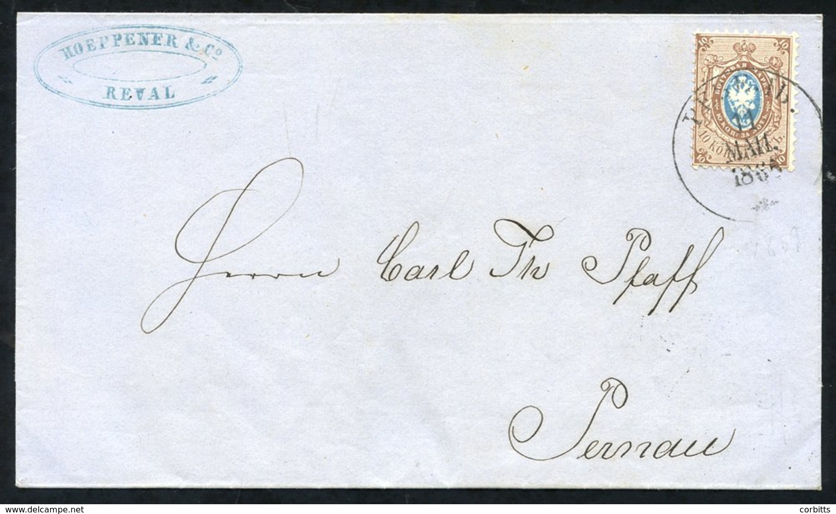 1865 Outer Letter Sheet Bearing 1858 Perf 12½ 10k Blue & Brown With Very Fine Pernau C.d.s 11.MAY.64. - Autres & Non Classés